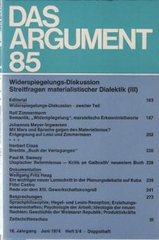 Das Argument. Zeitschrift für Philosophie und Sozialwissenschaften. Nr. 85, 16. Jahrgang Juni 1974.