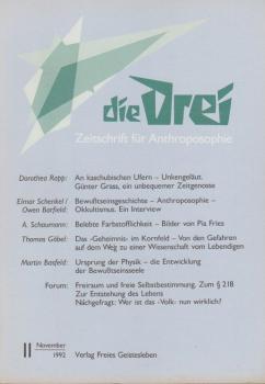 Die Drei. Zeitschrift für Anthroposophie; 62. Jahrg., Heft 11, November 1992.