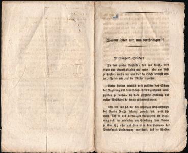 Warum sollen wir uns vertheidigen?! [Flugblatt Basler Kantonstrennung ,1831]