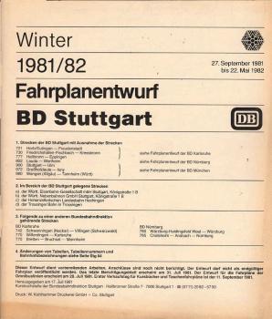 Fahrplanentwurf BD Stuttgart ; Winter 1981/1982.