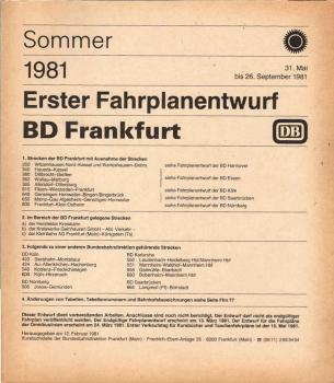 Erster Fahrplanentwurf BD Frankfurt ; Sommer 1981.