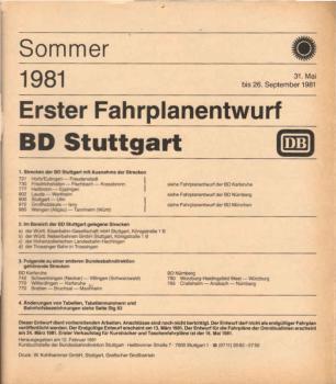 Erster Fahrplanentwurf BD Stuttgart ; Sommer 1981.