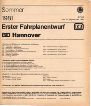 Erster Fahrplanentwurf BD Hannover ; Sommer 1981.
