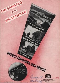 Ein Samstag oder ein Sonntag - im Weserbergland, im Teutoburger Wald, in der Heide : bringt Erholung und Freude. Ausflugsverkehr 29.5. - 1.10.1960