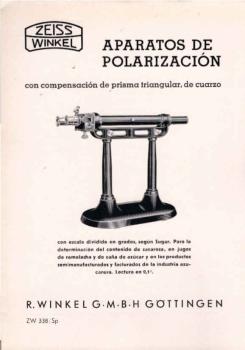 Zeiss Winkel. Aparatos de Polarización con compensación de prisma triangular, de cuarzo. [Werbeblatt]