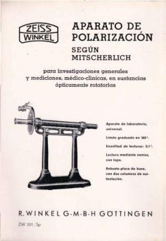 Zeiss Winkel. Aparato de Polarización : Según Mitscherlich. [Werbeblatt]