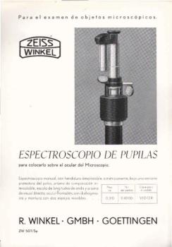 Zeiss Winkel. Espectroscopio de Pupilas para colocarlo sobre el ocular de Microscopio. [Werbeblatt]