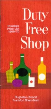Flughafen / Airport Frankfurt am Main. Duty Free Shop : Preisliste / Pricelist 1969/1970