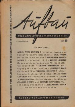Aufbau. Kulturpolitische Monatsschrift. Jahrgang 1946, Heft 10.