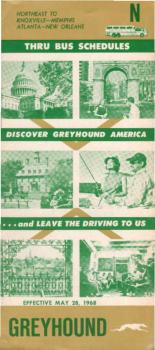 Greyhound Bus Timetable N : Northeast to Knoxville - Memphis - Atlanta - New Orleans (May 28, 1968)