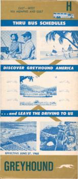 Greyhound Bus Timetable H : East - West via Memphis and Gulf (June 27, 1968)