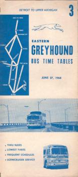 Greyhound Bus Timetable 3, Eastern : Detroit to upper Michigan (June 27, 1968)