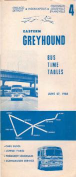 Greyhound Bus Timetable 4, Eastern : Chicago Detroit, Indianapolis, Cincinnati, Louisville, EV Ansville (June 27, 1968)
