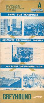 Greyhound Bus Timetable A : New York-Chicago-Texas-California-East-West via Chicago and St. Louis (June 27, 1968)