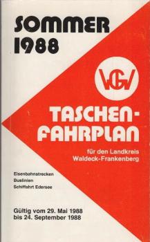 Taschenfahrplan für den Landkreis Waldeck-Frankenberg. Eisenbahnstrecken, Buslinien, Schiffahrt Edersee. Sommer 1988. Gültig vom 29. Mai 1988 bis 24. September 1988