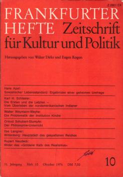 Frankfurter Hefte. Zeitschrift für Kultur und Politik. Heft 10, Oktober 1976,  31. Jahrgang.