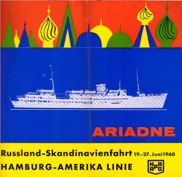 Ariadne. Russland-Skandinavienfahrt 19.-27- Juni 1960. Hamburg-Amerika Linie. (Faltblatt)