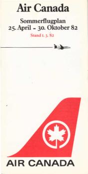 Sommerflugplan 25. April - 30. Oktober 82. Stand 1.3.82. (Faltblatt)