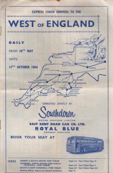 Express Coach Services to the West of England. Daily from 10th may until 17th october 1964
