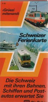 Schweizer Ferienkarte. "Grüezi miteinand". Die Schweiz mit ihren Bahnen, Schiffen und Postautos erwartet Sie (Faltprospekt)
