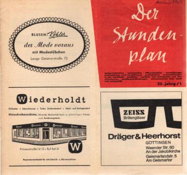 Der Stundenplan. Kleiner Führer für Göttinger Studenten. 22 Jahrgang, Heft 1.