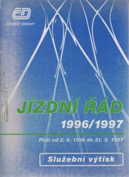 Jízdní rád 1996 / 1997. Plati od 2. 6. 1996 do 31. 5. 1997.