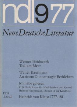 Neue Deutsche Literatur. Ndl 9 1977. 25. Jahrgang / Heft 9 / September 1977.