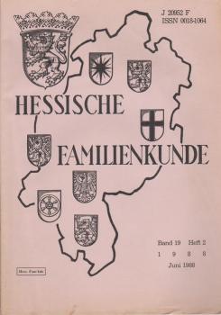 Hessische Familienkunde; Juni 1988, Band 19/ Heft 2.