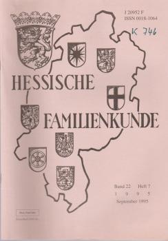 Hessische Familienkunde; Sept. 1995, Band 22/ Heft 7.