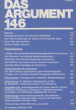 Das Argument. Zeitschrift für Philosophie und Sozialwissenschaften. Nr. 146., Faschismus