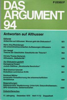 Das Argument. Zeitschrift für Philosophie und Sozialwissenschaften. Nr. 94. (17. Jahrgang. Dezember 1975. Doppelheft. Antworten auf Althusser).