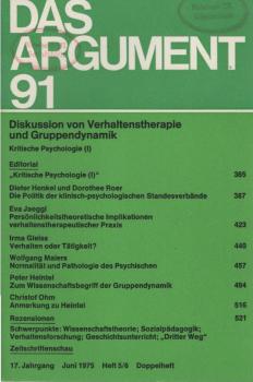 Das Argument. Zeitschrift für Philosophie und Sozialwissenschaften. Nr. 91 - Diskussion von Verhaltenstherapie und Gruppendynamik