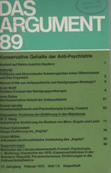 Das Argument. Zeitschrift für Philosophie und Sozialwissenschaften. Nr. 89: Konservative Gehalte der Anti-Psychatrie