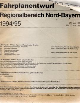 Fahrplanentwurf BD Regionalbereich Nord-Bayern ; 1994/95.