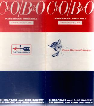 C&O / B&O Passenger Timetable. Effective February 7, 1968.