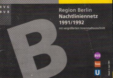 BVG BVB Region Berlin Nachtliniennetz 1991/1992. Mit vergrößertem Innenstadtausschnitt.
