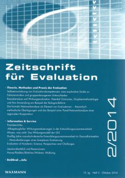 Zeitschrift für Evaluation. 13. Jg., Heft 2. Oktober 2014. Schwerpunkt: Theorie, Methoden und Praxis der Evaluation.