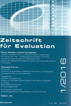 Zeitschrift für Evaluation. 15. Jg., Heft 1. April 2016. Schwerpunkt: Theorie, Methoden und Praxis der Evaluation.