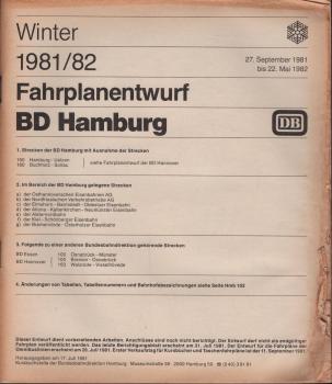 Fahrplanentwurf BD Hamburg; Winter 1981/1982.