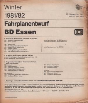 Fahrplanentwurf BD Essen ; Winter 1981/1982.