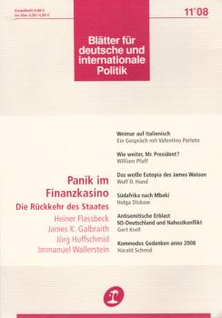 Blätter für deutsche und internationale Politik. Heft 11 / 2008., Panik im Finanzkasino.