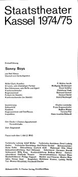 Staatstheater Kassel 1974/75. Erstaufführung Sonny Boys von Neil Simon. Deutsch von Gerty Agoston. [Programmheft]