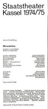 Staatstheater Kassel 1974/75. Kasseler Erstaufführung. Mirandolina. Komödie von Carlo Goldoni. Deutsch von  Gregor Bals. [Programmheft]