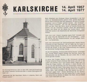 Karlskirche 14. April 1957 - 14. April 1977.