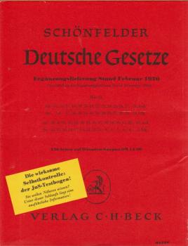 Schönfelder Deutsche Gesetze. Ergänzungslieferung Stand Februar 1970. (Anschluß an die Ergänzungslieferung Stand November 1970).