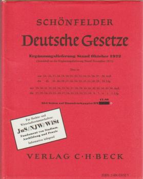 Schönfelder Deutsche Gesetze. Ergänzungslieferung Stand Oktober 1972. (Anschluß an die Ergänzungslieferung November 1971).
