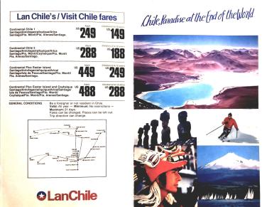 Chile, Paradise at the End of the World. Time Table. Effective Nov 01st through Mar 30 `85.