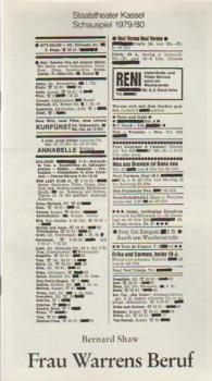 Staatstheater Kassel Schauspiel 1979 / 80. Frau Warrens Beruf. Von Bernhard Shaw. Programmheft.