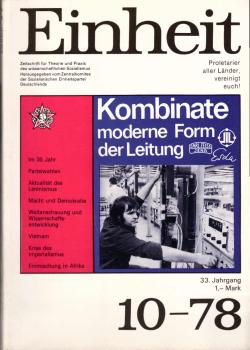 Einheit : Zeitschrift für Theorie und Praxis des Wissenschaftlichen Sozialismus. Heft 10, 33. Jahrgang.