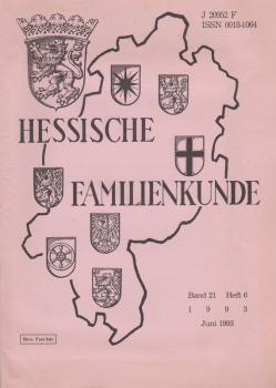 Hessische Familienkunde; Jun. 1993, Band 21/ Heft 6.
